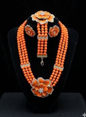 Vintage Style Faux Orange Coral Parure